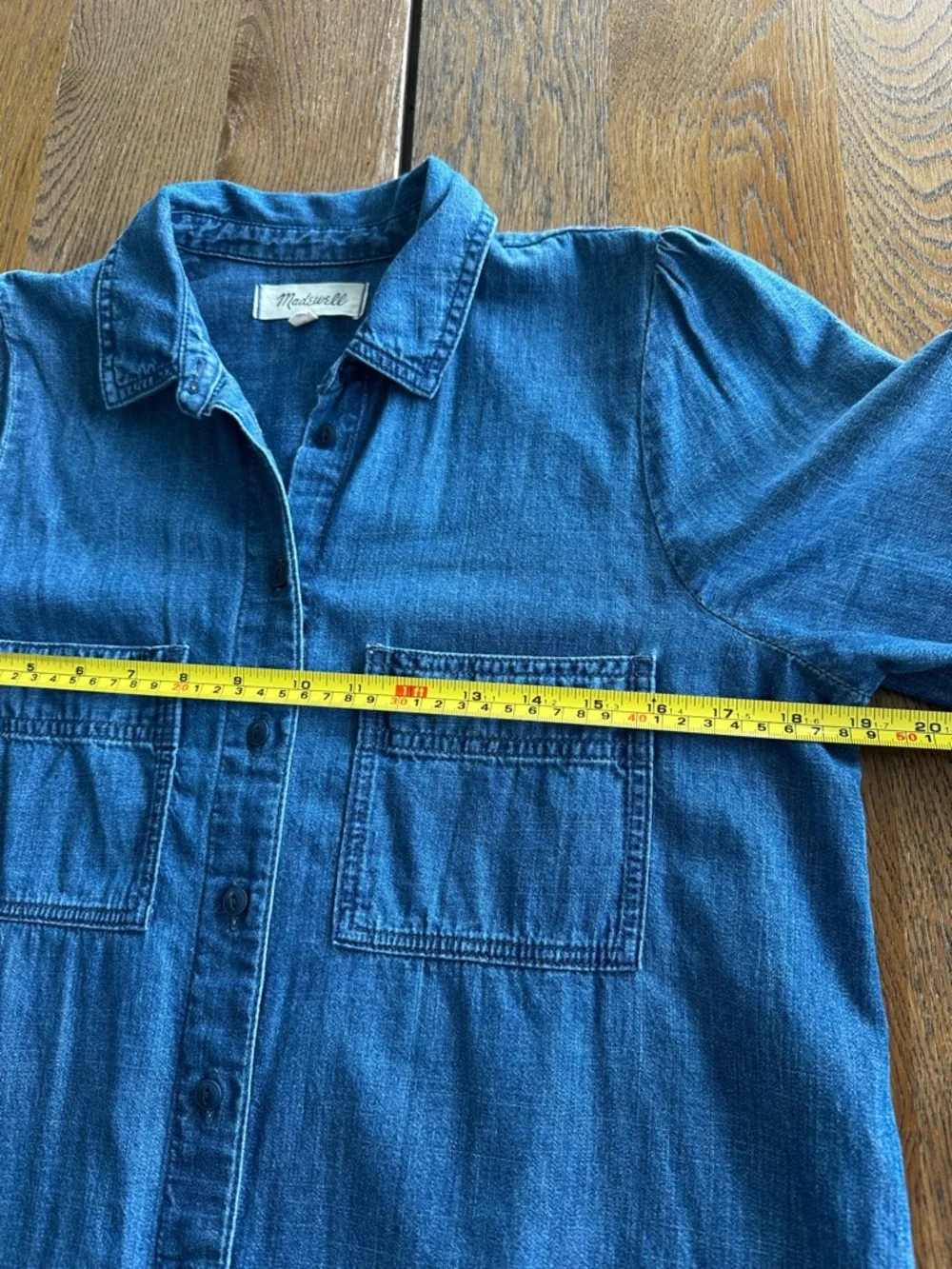 Madewell Denim Puff-Sleeve Shirt Dress Blue Casual in Harris Wash Women’s Size S - Picture 6 of 11